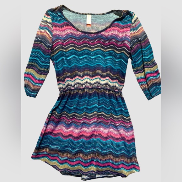 Cute colorful comfy Chevron stripe print dress sz L denim top shirt blue purple - Picture 2 of 16